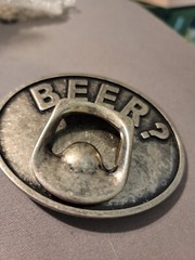 BEER? BELT BUCKLE / BOTTLE OPENER 3 1/2 x 3 New