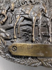 Vintage Solid Brass Western Belt Buckle Cowboy Pack Mules Elk Antlers Unengraved