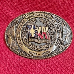 3.5&Prime; TEXAS SESQUICENTENNIAL BELT BUCKLE Numbered VINTAGE 1986 Brass metal Texoma