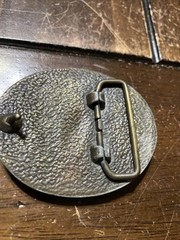 Vintage Brass Belt Buckle Gold Patina Oval Rugged Metal Smith Tool