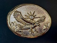 Patriotic American Usa Eagle Flying High Over Mountains W/ Starburst Belt Buckle