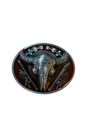 Western Longhorn Skull Belt Buckle Enamel Southwestern Cowboy Rodeo 3.5 In