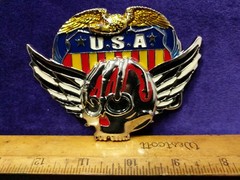 Great/Fun/Fashionable Belt Buckle U.S.A. Skull With Wings Freedom Silvertone