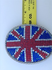 British Flag Belt Buckle Oval Beaded Sparkles About 3.75&Prime;x2.75