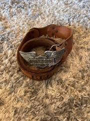 Vintage Harley Davidson Belt Buckle 70s Brass Motorcycle Western 42 Leather USA