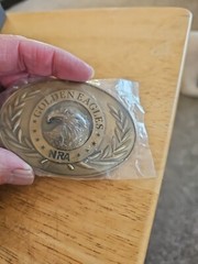 NRA National Rifle Association Golden Eagle Gold Tone 3D Raised Belt Buckle.