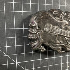 Skull Guitar Flame Belt Buckle 4 3/8&Prime; x 2 3/4&Prime; Heavy Metal Rock N Roll
