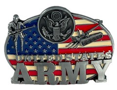 United States Army Belt Buckle American Soldier Silver Tone U.S. Flag