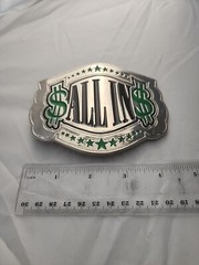 ALL IN Text Dollar Signs Novelty Belt Buckle Silver Tone Money Gambling