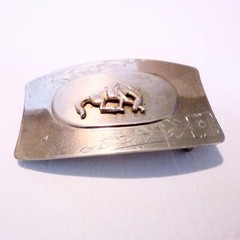 Vintage Western Horse Rodeo Themed Silver Belt Buckle