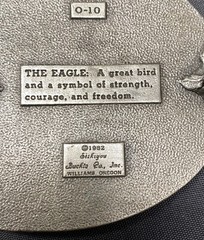 SISKIYOU Buckle Co Enamel Eagle VTG 1982 pewter Belt Buckle & Homemade Belt