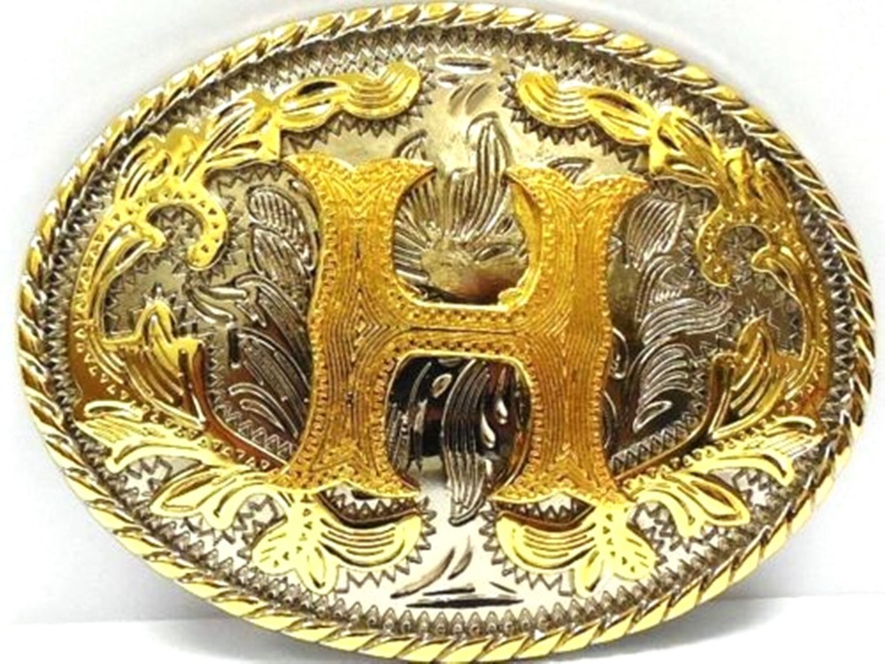 INITIAL H LETTER h MEN WOMEN RODEO REALLY COWBOY STYLE GOLD METAL BELT BUCKLE
