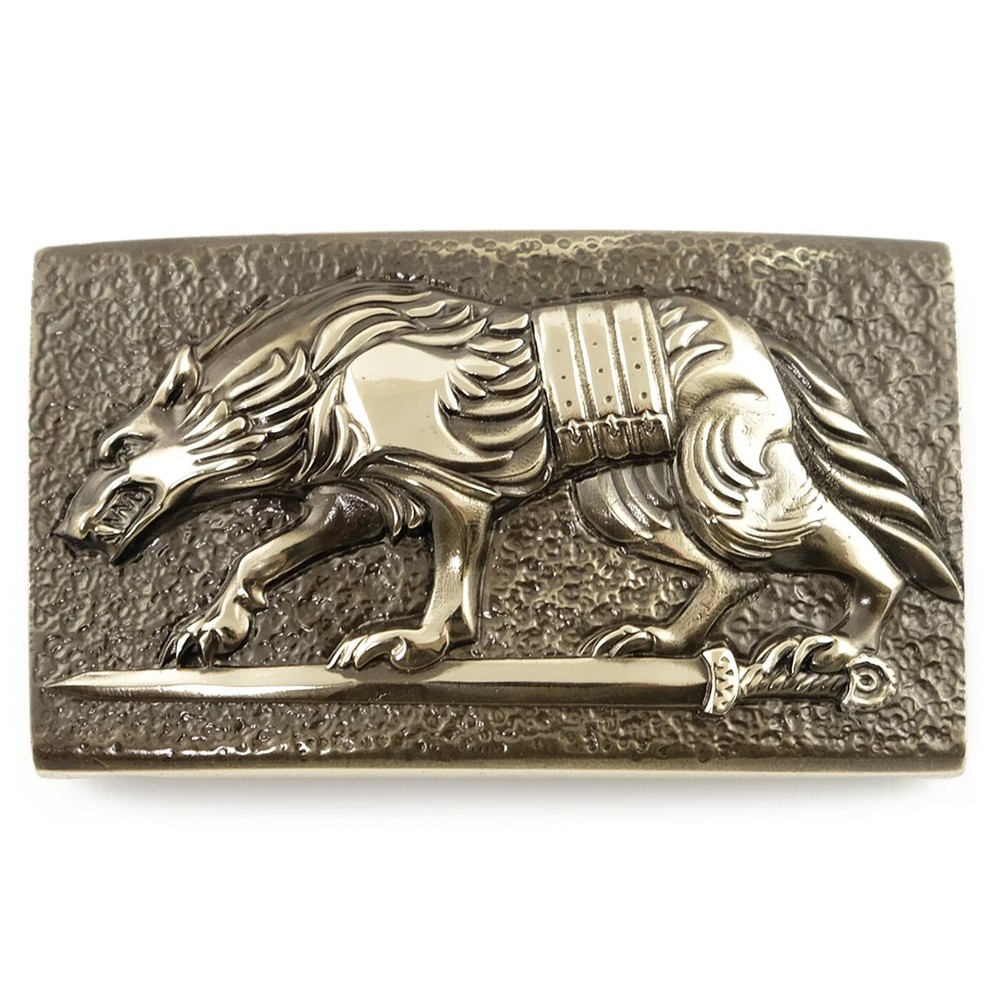 German silver belt buckle « Werewolf », Military buckle, Animal Grey Wolf buckle