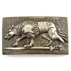 German silver belt buckle « Werewolf », Military buckle, Animal Grey Wolf buckle