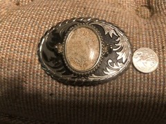 SILVER Western Belt Buckle With Polished Stone