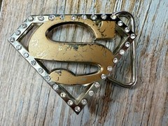 Superman S Logo Shield with Rhinestone Accented Superhero Cosplay Belt Buckle