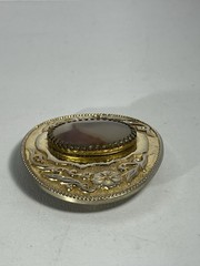 Gold Tone Western Belt Buckle w/Genuine Brazilian Agate Gemstone Stone (D)