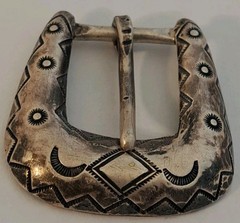Native American OLD PAWN Navajo Sterling Silver Hand Stamped Belt Buckle OLD
