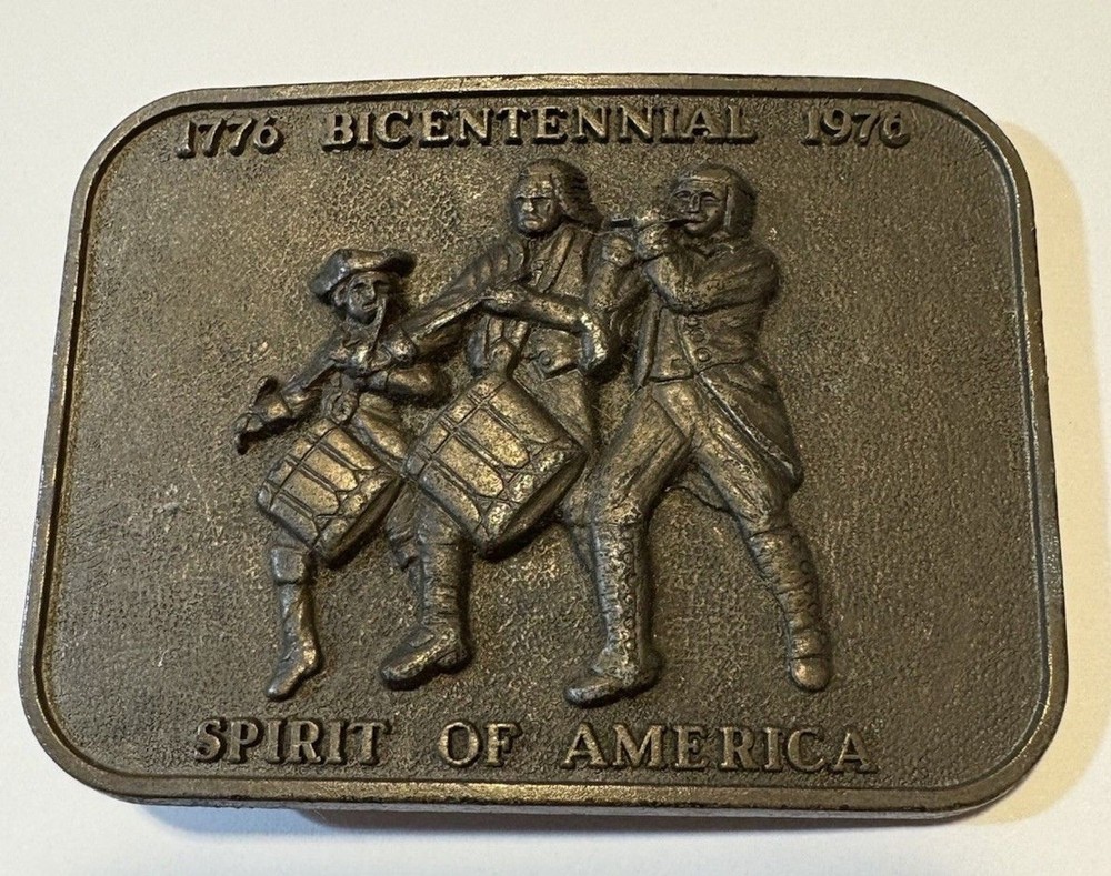 Vintage Spirit Of America 76 Bicentennial Belt Buckle 1776 1976 Brass