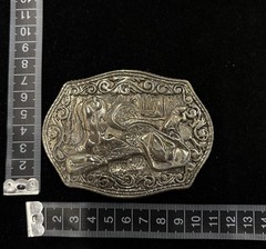 Vintage Nocona belt buckle high relief cowboy scene western style RARE