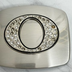 Rhinestone Studded O Letter Initial Monogram Silver Tone Belt Buckle