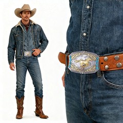Cowboy Style Belt Buckle for Men Western Buckles with Horse and Turquoise Vin…