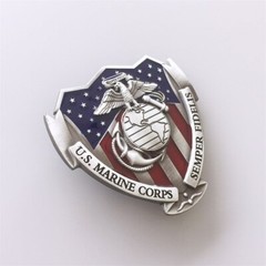 Antique Silver Enamel Vintage American Hero US Marine Corps Belt Buckle