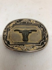 Vintage Longhorn Belt Buckle Metal Cow Steer Distressed Western