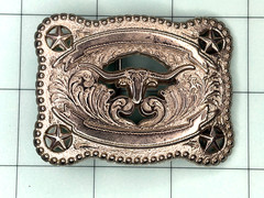 Vintage Looking Western Longhorn Belt Buckle 37580 Silver Tone No Makers Mark