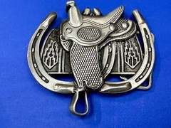 Horse Saddle Cutout Silver Tone Jockey Equestrian Western Cowboy&rsquo;s Belt Buckle