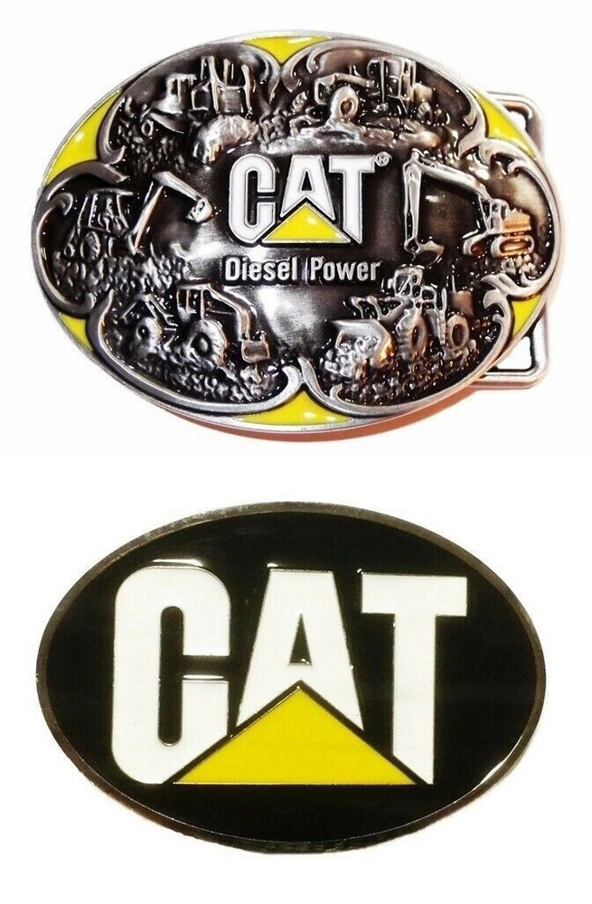 Caterpillar Diesel and CAT Power Enamel Metal Belt Buckle set of 2 Buckles