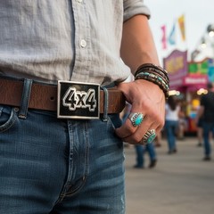 Men Women Fashion Belt Buckle Silver Black Metal 4X4 Four By Four Offroad Biker