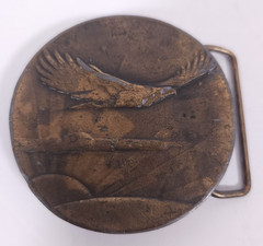 Vintage Brass Eagle Belt Buckle A-48 Round Scenic Western 3D Unmarked USA Style