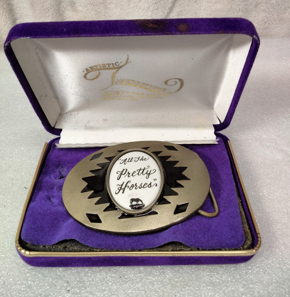 Artist Impr Metal & Porcelain Belt Buckle All The Pretty Horses by Julie Zsupnik