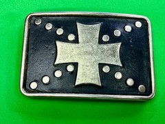 Centered Iron Cross Religious Gothic Punk Biker Vibe Leather Metal Belt Buckle