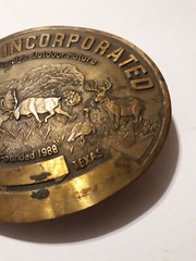 Hunting Incorporated Brass Belt Buckle Houston Deer Family Outdoor Future 1988