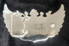 Vintage 1990&rsquo;s American Crown & Wings Cadillac Belt Buckle Chrome & Black Enamel