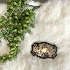 Belt Buckle Floral Silver & Black Rodeo Western Bull Rider Cowboy Cowgirl