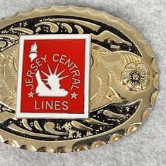 Jersey Central Lines Belt Buckle Silver Tone w Red and White Insert