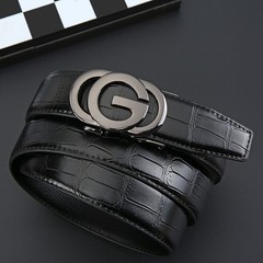 Men&rsquo;s-G-Belt-Leather-Bamboo Design-Auto Buckle- Avail in Gold & Gun Metal Gray
