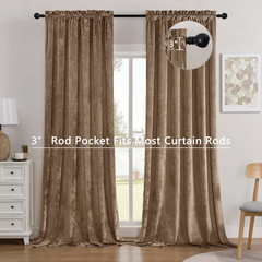 Amber Beige Crushed Velvet Curtains with Rod Pocket Luxurious Thermal Insulation