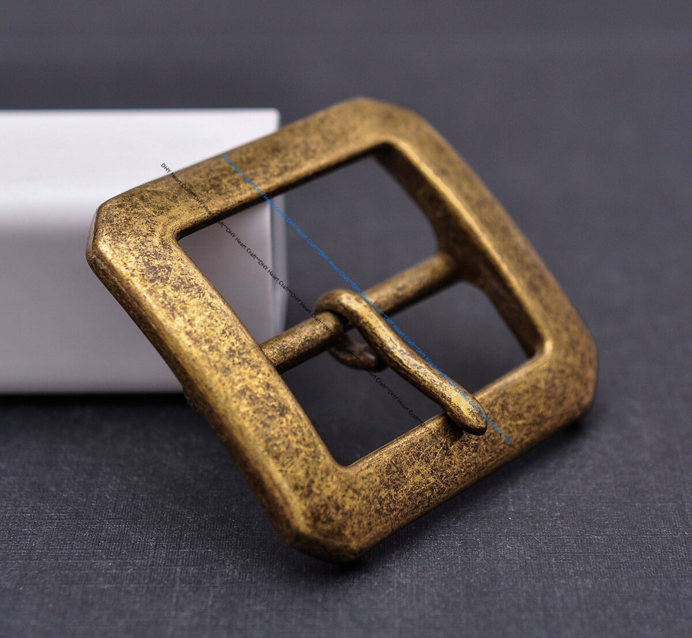 Sturdy Brass Rectangular Center Bar Pin Belt Buckle Replacement Fit 40mm Strap