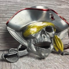 Vtg Large Pirate Skull Crossbones Cross Swords Belt Buckle Costume 1997