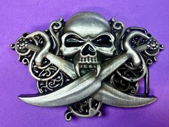 Vampire Skull Head Crossed Sabers Swords Pirate Theme Gothic Punk Belt Buckle