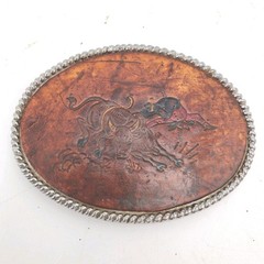 VTG Bucking Bronco Leather & Metal Belt Buckle Rodeocore Western Wear