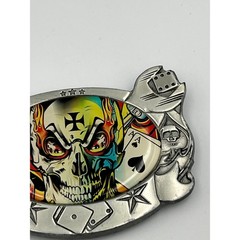 D.Vicente Skull Dice Ace Belt Buckle Colorful Tattoo Iron Cross Biker