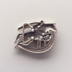 Vintage Silver Plated Horse Jumping Sports Belt Buckle Boucle de ceinture