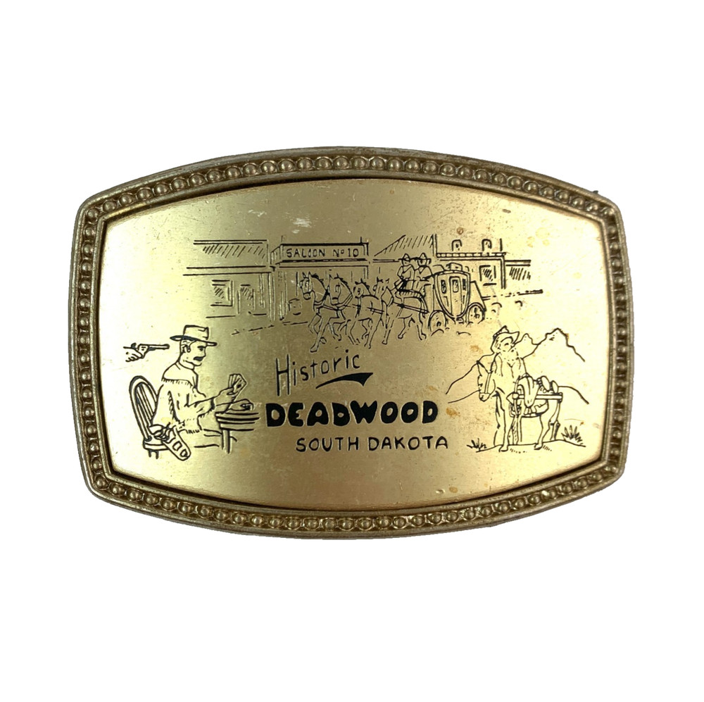 Vintage Historic Deadwood South Dakota 681 Beaded Edge Metal Belt Buckle
