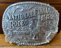Hesston Wrangler 1992 Silver Tone NFR National Finals Rodeo Belt Buckle VTG