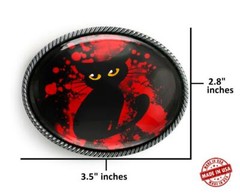 Black Cat Glowing Eyes Horror Halloween Handmade Artisan Belt Buckle
